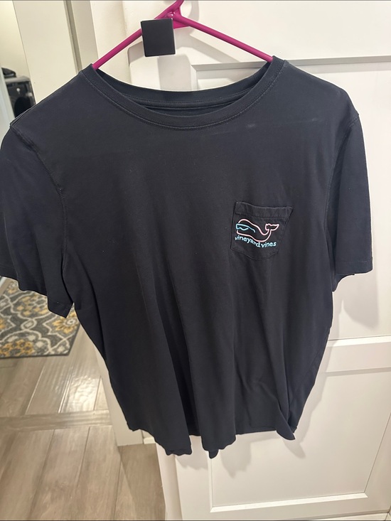 Vineyard Vines Tops - Vineyard Vines Black Short Sleeve Pocket Tee with Teal & Pink Whale
